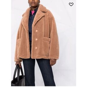 Stand Studio Tan Teddy Coat - The Marina Jacket In Sand